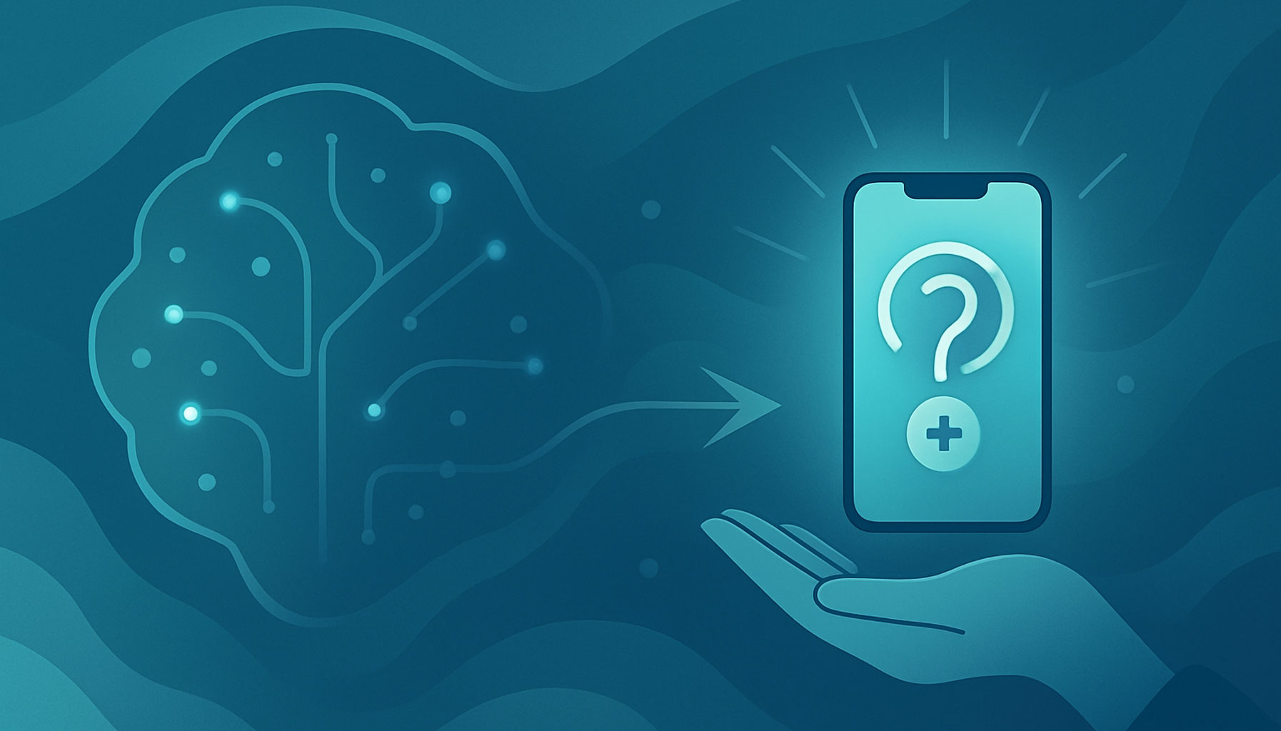 Abstract surreal illustration of clinical intelligence flowing into a glowing mobile device, representing Konsuld’s mobile point-of-care AI support.
